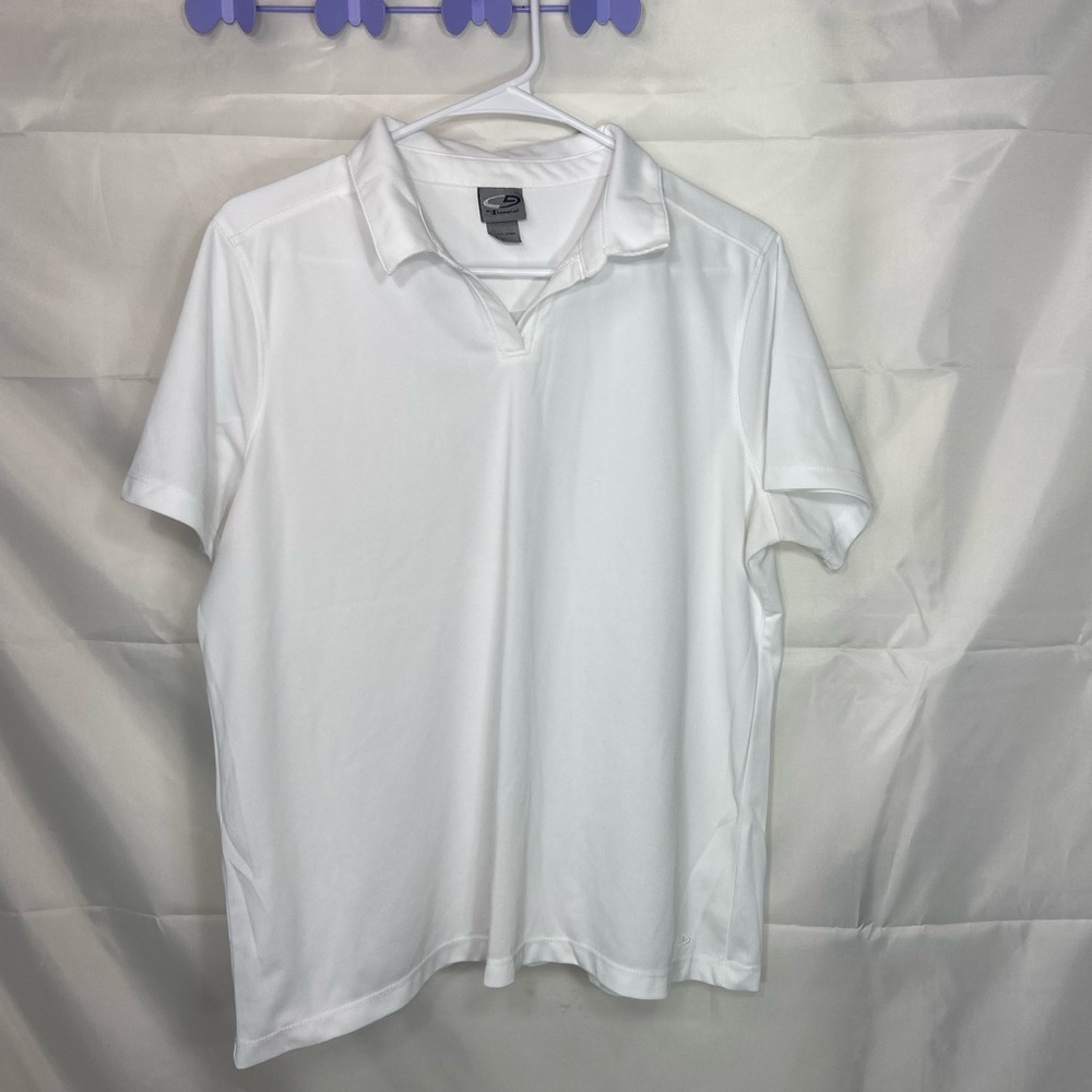 EUC Champion women’s solid white collared short sleeve‎ active polo shirt XL